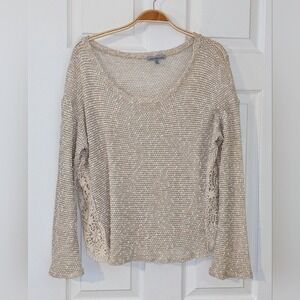Charlotte Russe Women L Sweater‎ Ivory Long Sleeve Open Knit Crochet Sides